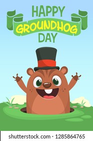 Cartoon Happy Groundhog cute brown groundhog or marmot or woodchuck isolated