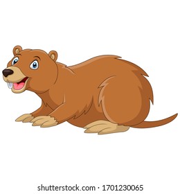 Cartoon happy groundhog is walking