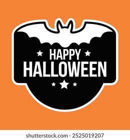 Insignia feliz de Halloween de la historieta con el murciélago y las estrellas