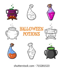 cartoon Happy Halloween potions set of vector icons