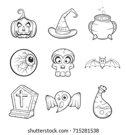 cartoon Happy Halloween set of vector icons
