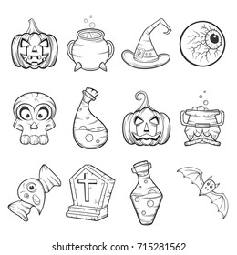 cartoon Happy Halloween set of vector icons