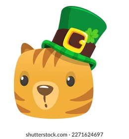 Cartoon happy hamster character wearing st patrick's hat with a clover. Vector illustration for Saint Patrick's Day. Party poster design.
