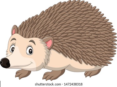 Cartoon happy hedgehog on white background