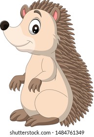 Cartoon happy hedgehog standing on white background