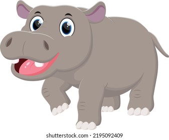 Cartoon Happy Hippo Isolated On White