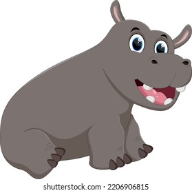 Cartoon Happy Hippo Isolated On White	