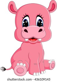 Cartoon happy hippo sitting