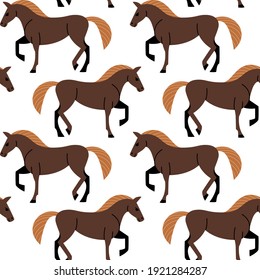 Cartoon happy horse - seamless trendy pattern with animal. Contour vector illustration for prints, clothing, packaging and postcards.