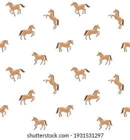 Cartoon Happy Horse - Seamless Trendy Pattern With Animal In Various Poses. Contour Vector Illustration For Prints, Clothing, Packaging And Postcards.