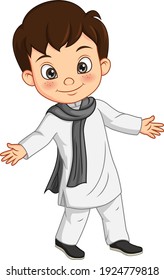 Cartoon Happy Indian Boy In Traditional Costume