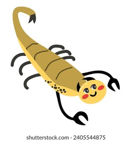 Cartoon happy insect scorpion - baby animal. Vector illustration in flat style, Can used for childish design. Cartoon character of scorpio. Can used for kids poster, card, label. 