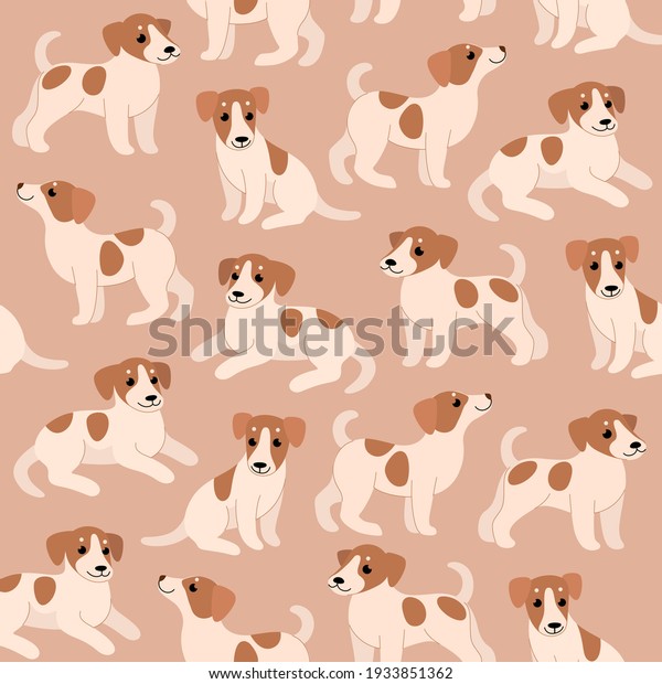 Cartoon happy jack russell terrier - simple trendy\
pattern with dogs. Flat vector illustration for prints, clothing,\
packaging and postcards.\
