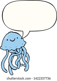 cartoon happy jellyfish with speech bubble