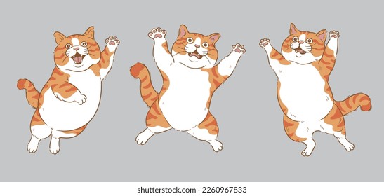 Cartoon happy jumping orange cat set