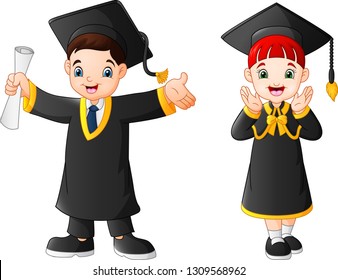 Cartoon happy kid in Graduation Costume