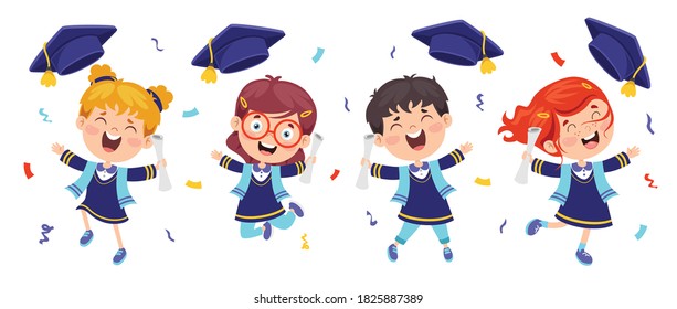 Cartoon Happy Kid In Graduation Costume