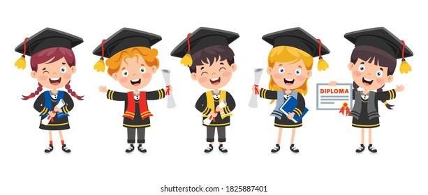 Cartoon Happy Kid In Graduation Costume