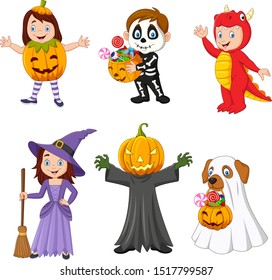 Cartoon happy kids with Halloween costume