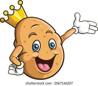 Cartoon happy king potato presenting