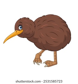 cartoon happy kiwi bird on white background