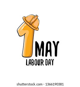 Cartoon Happy labour day vector label isolated on white. vector happy labor day background or banner with engineer helmet, hummer and wrench. workers may day poster