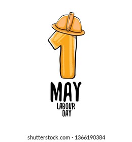 Cartoon Happy labour day vector label isolated on white. vector happy labor day background or banner with engineer helmet, hummer and wrench. workers may day poster