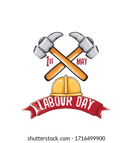 Dibujo Feliz día laboral etiqueta vectorial aislada en fondo blanco con . fondo del día de trabajo feliz vectorial o banner con martillo . plantilla de diseño de póster de 1 may