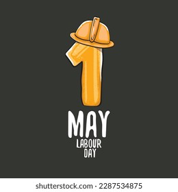 Cartoon Happy labour day vector label isolated on grey. vector happy labor day background or banner with engineer helmet, hummer and wrench. workers may day poster