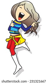 Cartoon Happy Lady Jumping