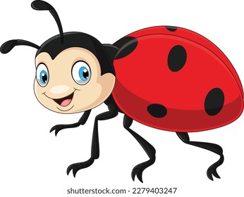 Cartoon happy ladybug on white background