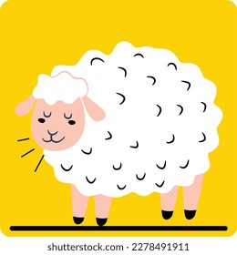  Cartoon happy lamb isolated on yellow background