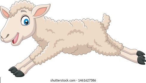 Cartoon happy lamb jumping on white background
