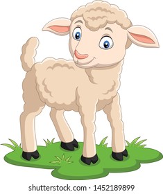 Cartoon happy lamb on the grass
