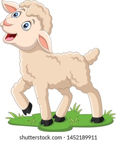 Cartoon happy lamb on the grass