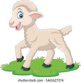 Cartoon happy lamb on the grass