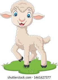 Cartoon Happy Lamb On The Grass