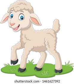 Cartoon Happy Lamb On The Grass