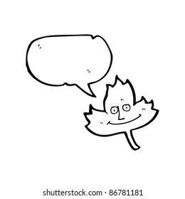 caricatura de hoja feliz con burbuja de habla