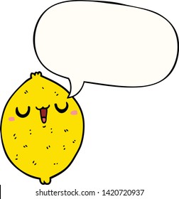 cartoon happy lemon with speech bubble