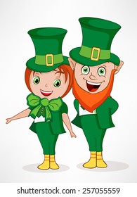 Cartoon of happy leprechaun couple for Happy St. Patrick's Day celebration.