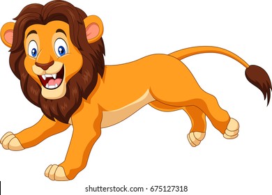 Cartoon happy lion running