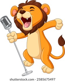 Cartoon a happy lion singing