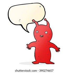 cartoon happy little alien with speech bubble