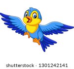 Cartoon happy little bird flying