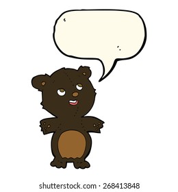cartoon happy little black bear with speech bubble