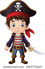 Cartoon happy little captain pirate 