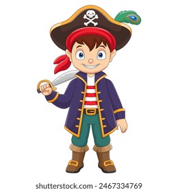 Cartoon happy little captain pirate