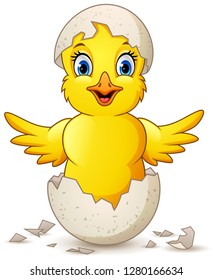 cartoon happy little chick with egg