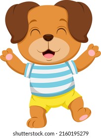 Cartoon happy little dog cartoon waving hand